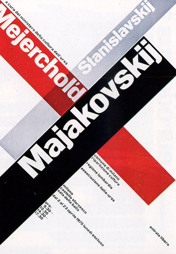 Bruno Monguzzi — Mayakovsky, Meyerhold, Stanislavsky, exhibition poster (1975)