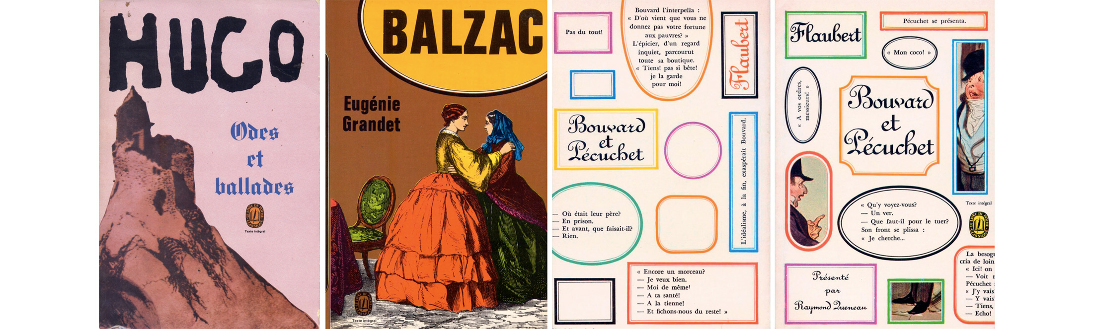 Pierre Faucheux couvertures Livre de Poche Bouvard et Pecuchet Flaubert 1966 Eugenie Grandet Balzac 1972 Victor Hugo Odes et ballades 1969